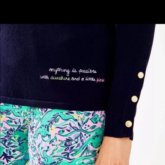 Lilly Pulitzer Navy Dinah Anything is Possible Crew Neck  Sweater - Picture 1 of 7